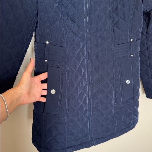 Laundry by Shelli Segal Quilted Puffer Jacket Coat Blue Small Long - Picture 4 of 9